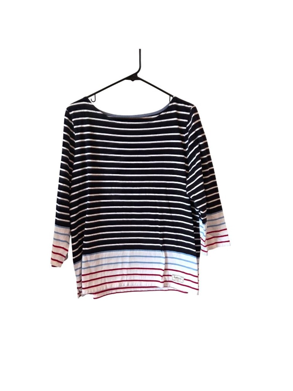 Talbots Womens Size XL Navy White Red Striped Cotton 3/4 Sleeve Top Americana